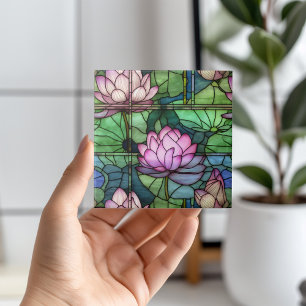 Stained Glass Lotus Ceramic Tile