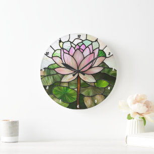Stained Glass Lotus Flower  Large Clock