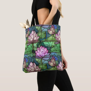 Stained Glass Lotus Shoulder Tote Bag