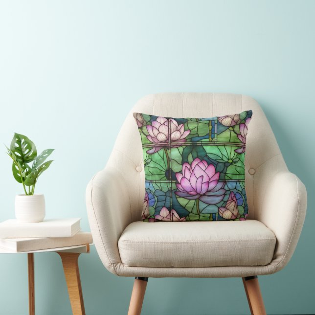 Stained Glass Lotus Throw Pillow (Chair)