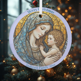 Stained Glass Madonna and Child Christmas Ornament