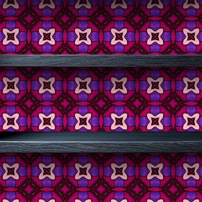 Stained Glass Magenta Arabesque Small Print  Wallpaper (Stained Glass Magenta Arabesque Small Print Wallpaper on a shelf)