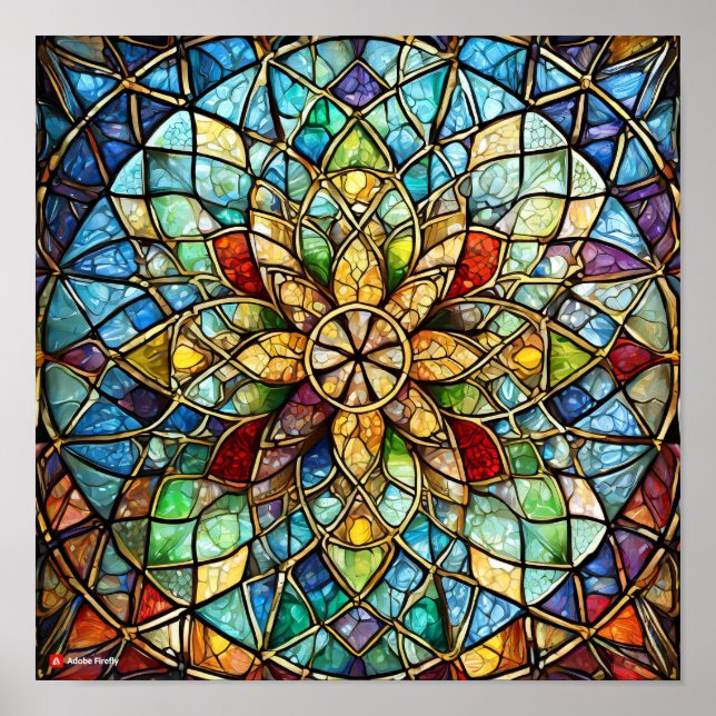 Stained glass mandala unframed poster (Front)