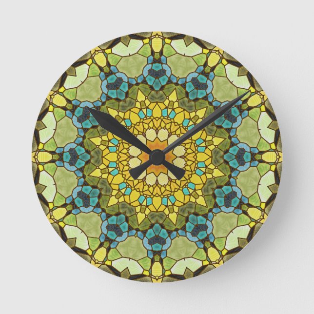 Stained Glass Mandala Wall Clock in Spring Colors (Front)