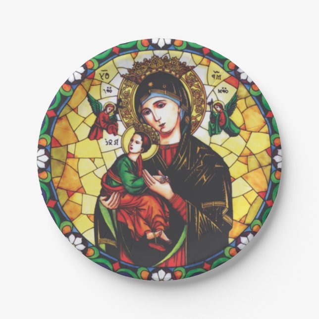 Stained Glass Mary and Jesus Paper Plate (Front)