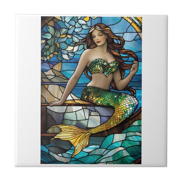 Stained glass mermaid  ceramic tile (Front)