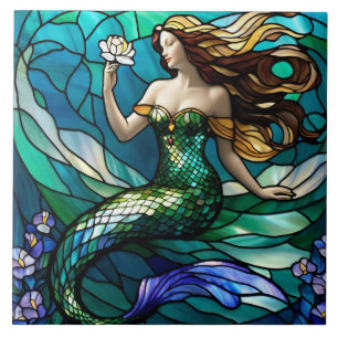 Stained Glass Mermaid Ceramic Tile