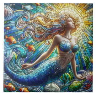 Stained Glass Mermaid Ceramic Tile