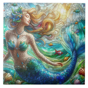 Stained Glass Mermaid Ceramic Tile