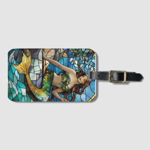 Stained glass mermaid luggage tag