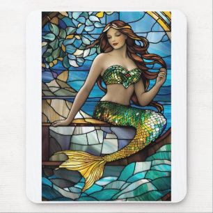 Stained glass mermaid  mouse pad