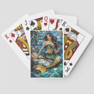Stained glass mermaid playing cards