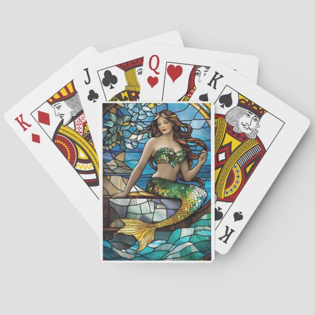 Stained glass mermaid  playing cards (Back)