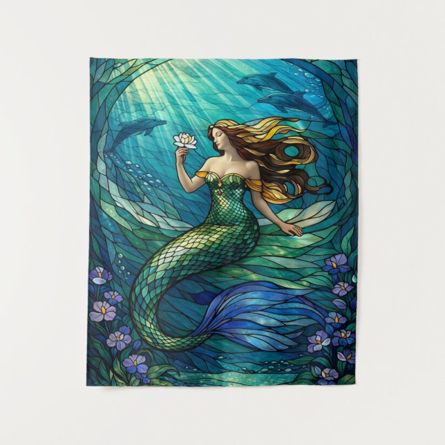 Stained Glass Mermaid Tapestry (Front)