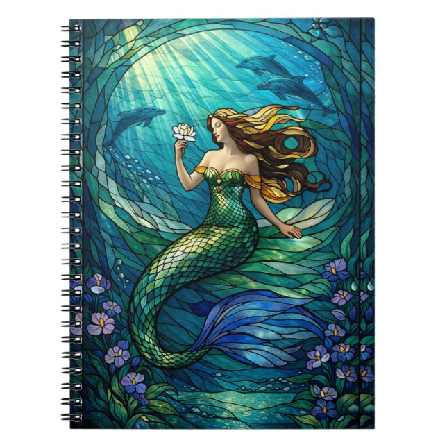 Stained Glass Mermaid Wall Art Poster Notebook (Front)