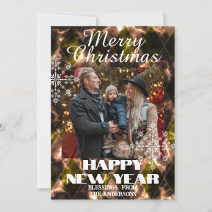 Stained Glass Misty Photo Green Brown Holiday Card