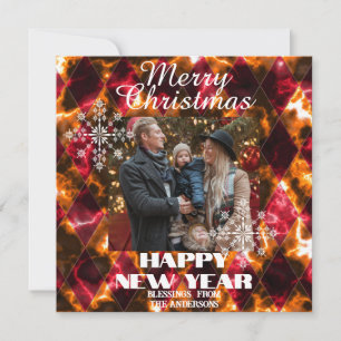 Stained Glass Misty  Photo Red Gold Holiday Card