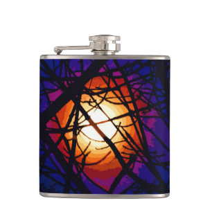 Stained Glass Moon Abstract Hip Flask