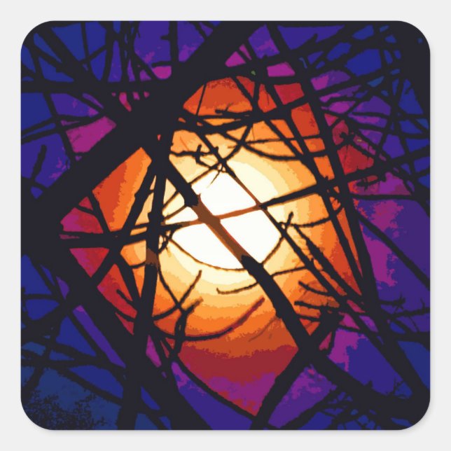 Stained Glass Moon Abstract Square Sticker (Front)