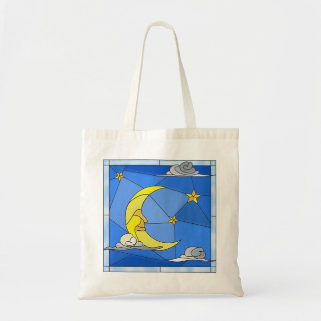 Stained Glass Moon, Stars, and Clouds Tote Bag (Front)