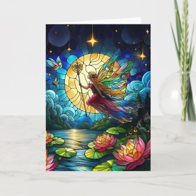 Stained Glass Moonlight Flight Fairy  Card (Front)