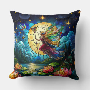 Stained Glass Moonlight Flight Fairy  Cushion