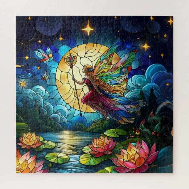 Stained Glass Moonlight Flight Fairy  Jigsaw Puzzle (Vertical)