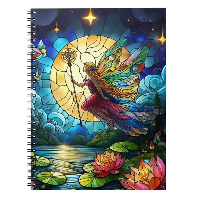 Stained Glass Moonlight Flight Fairy  Notebook (Front)