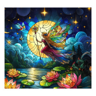 Stained Glass Moonlight Flight Fairy Photo Print