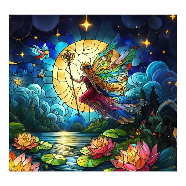 Stained Glass Moonlight Flight Fairy  Photo Print (Front)