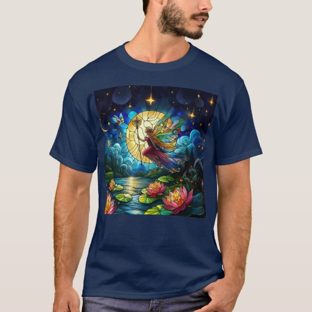 Stained Glass Moonlight Flight Fairy  T-Shirt (Front)