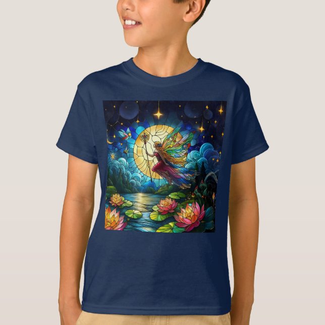 Stained Glass Moonlight Flight Fairy  T-Shirt (Front)
