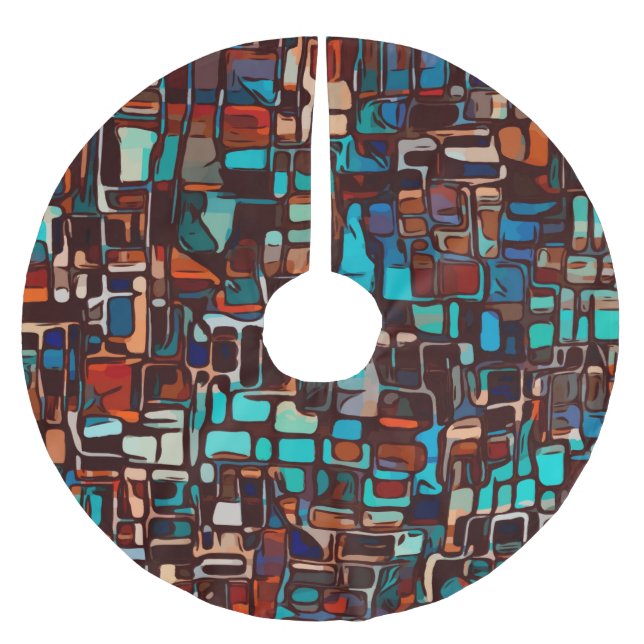 stained glass mosaic abstract brushed polyester tree skirt (Front)