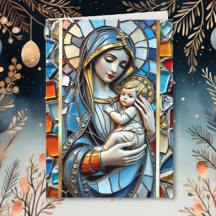 Stained Glass Mosaic   Mary and Jesus Card