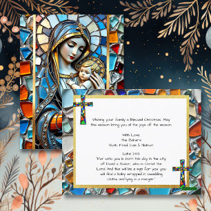 Stained Glass Mosaic   Mary and Jesus Christmas Postcard