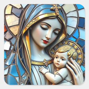 Stained Glass Mosaic   Mary and Jesus Christmas Square Sticker