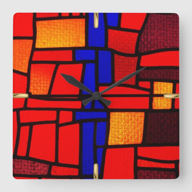 Stained Glass Mosaic Square Wall Clock (Front)