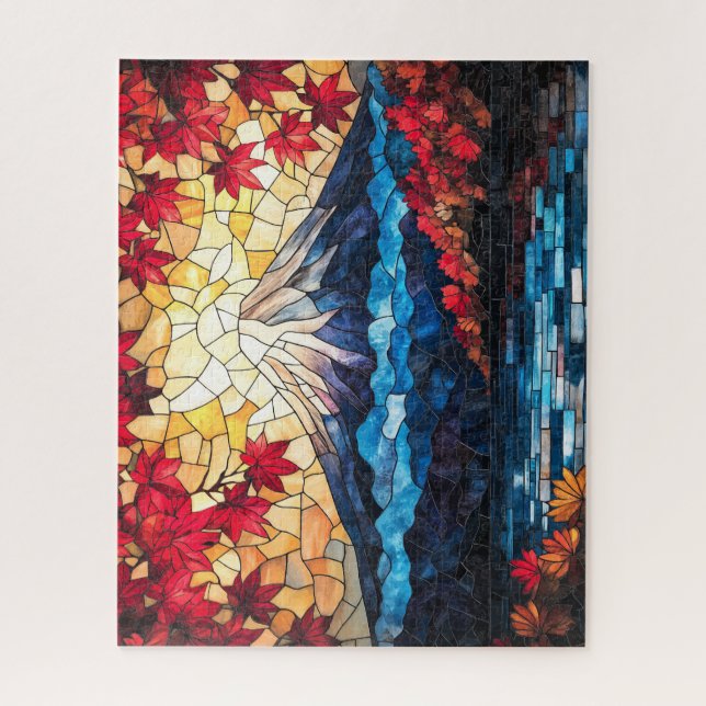 Stained Glass Mount Fuji – Japanese Art Jigsaw Puz Puzzle (Vertical)
