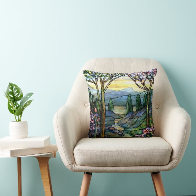 Stained Glass Mountains and Stream Cushion (Chair)