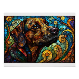 Stained Glass Mural of a Dog with Vivid Colours Poster