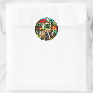Stained Glass Mushroom Art Classic Round Sticker