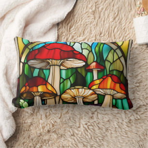 Stained Glass Mushroom Art Lumbar Cushion