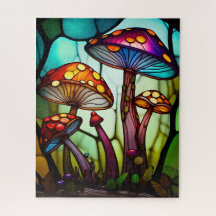 Stained Glass Mushrooms, Fairy Fantasy Art 