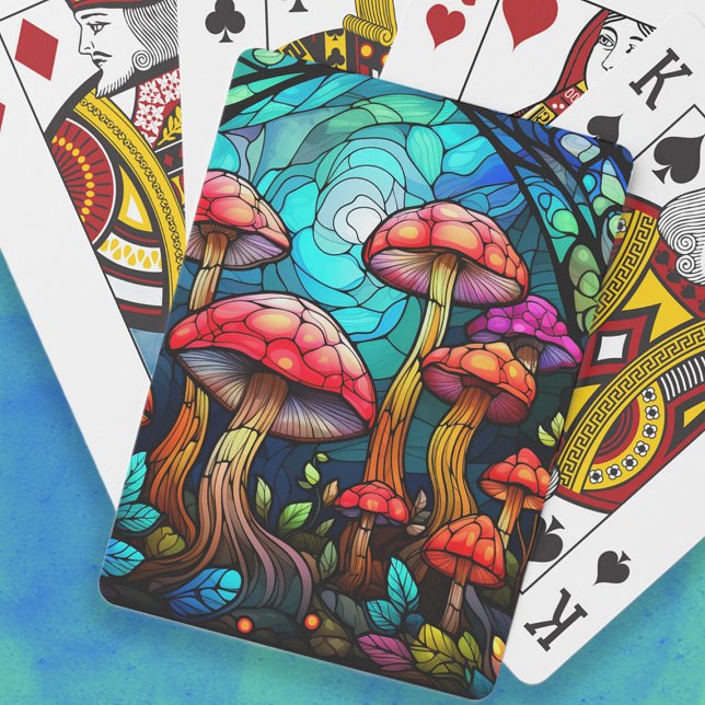 Stained Glass Mushrooms Toadstool Fantasy Mystical Playing Cards (Stained glass mushrooms playing cards)