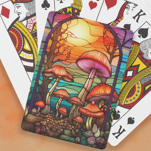 Stained Glass Mushrooms Toadstools Sunrise Playing Cards