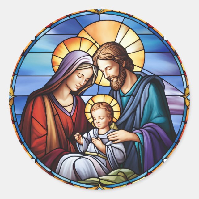  Stained Glass Nativity Christmas Classic Round Sticker (Front)
