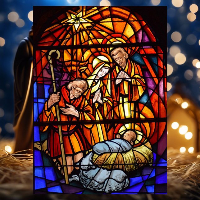Stained Glass Nativity Christmas Magnetic Card (Creator Uploaded)