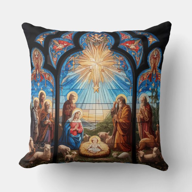 Stained Glass Nativity  Cushion (Front)