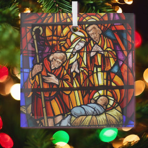 Stained Glass Nativity Image Baby Jesus Tree Decoration