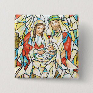 Stained Glass Nativity Painting 15 Cm Square Badge